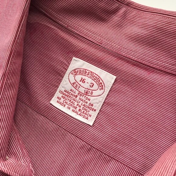 Brooks Brothers Men's Raspberry Red Fine Striped Shirt 100% cotton Sz 16 - 33 - Picture 15 of 15